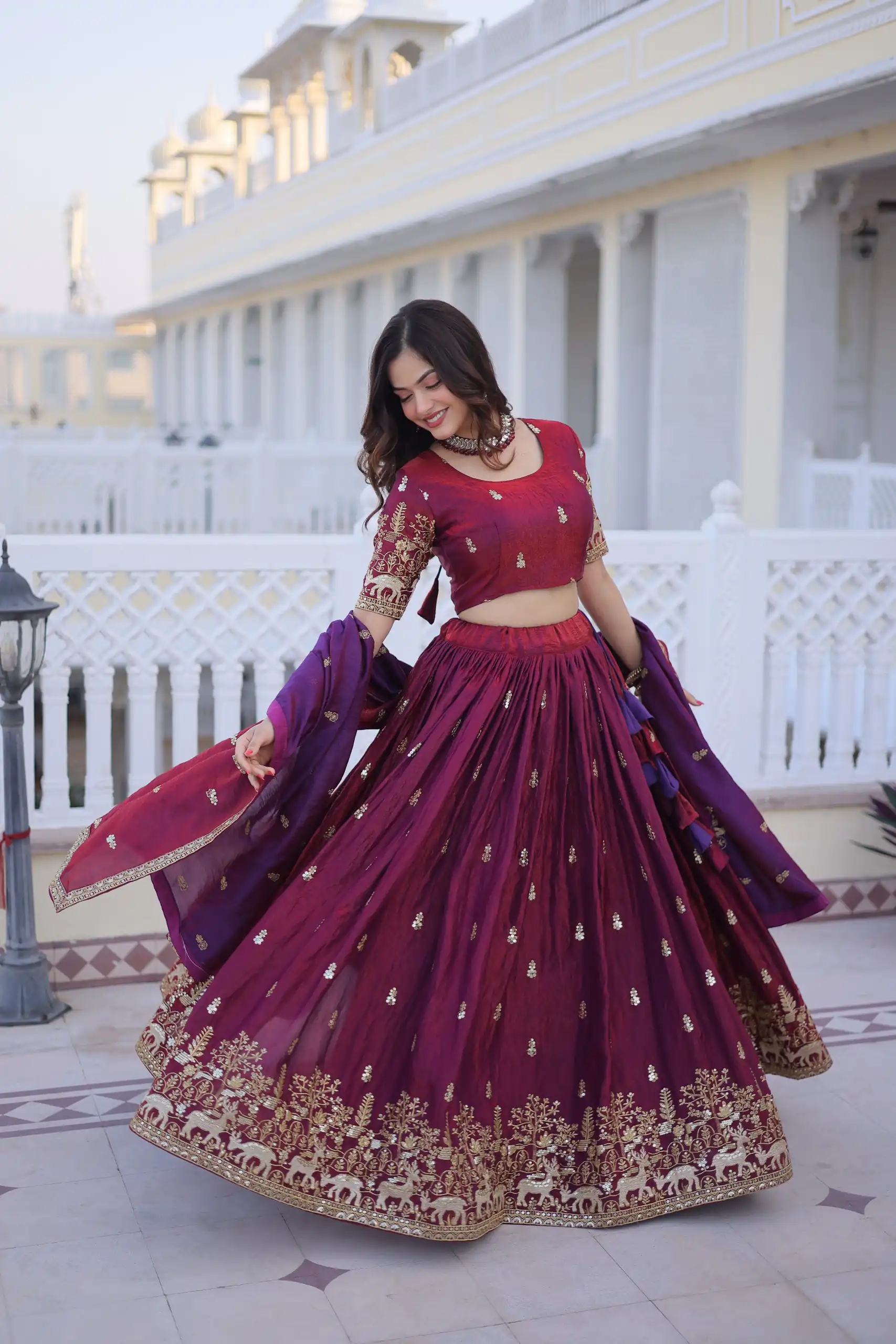 KA 5067 Maroon in Fendi Silk Embroidery Work & Zari Work Lehenga Choli . Affordable Price ₹3049. Delivery 4-6 Working Days. Shop now. | Lehenga, Bollywood Lehenga, Creative Lehenga, Designer Lehenga, Embroidered Lehenga, Party Wear Lehenga