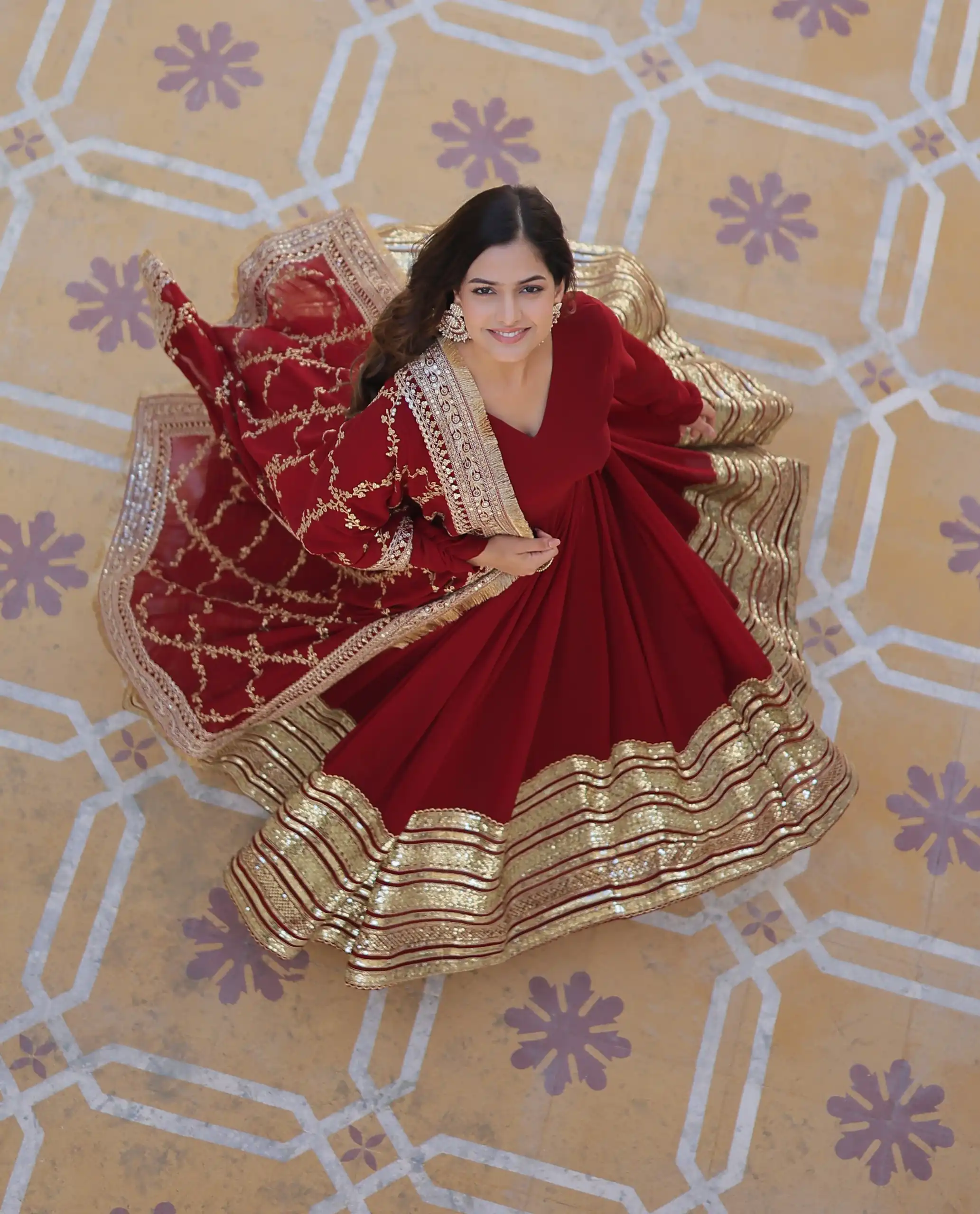 KA 1082 Maroon Faux Blooming Gown with Embroidery Work & Zari Work. Available at ₹3149 only. Delivery 4-6 Working Days. Shop now. | Gowns, Bollywood Gowns, Creative Gowns, Designer Gowns, Embroidered Gowns, Party Wear Gowns