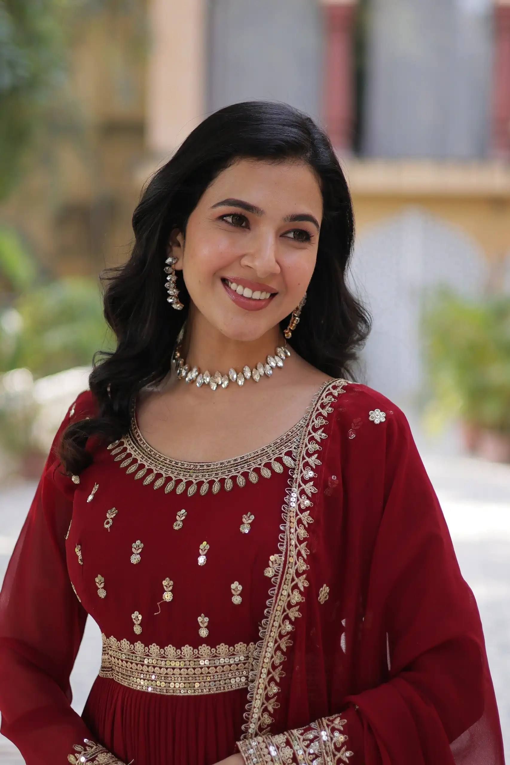 KA 1144 Maroon Faux Blooming Gown with Embroidery Work & Zari Work. Exclusive Offer ₹2449. Delivery 4-6 Working Days. Shop now. | Gowns, Bollywood Gowns, Creative Gowns, Designer Gowns, Embroidered Gowns, Party Wear Gowns