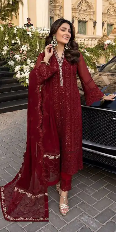 JF 001 Maroon Faux Georgette Salwar Suit. Perfect for Wedding, Party, Ganesh Chaturthi, Baisakhi, Bridal Wear – Exclusive Offer ₹2099. Delivery 4-6 | Jump Suits, Salwar suit, Casual Suits, Creative suits, Designer Suits, Palazzo Suits, Party Wear Suits, Patiala Suits, Straight Suits