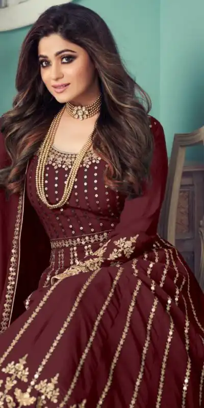 FC Shamita 8545 Maroon Color Georgette Codding Embroidery Anarkali Suit Wedding, Party, Festive Expected Delivery 4-6 Working Days @2499/- | Jump Suits, Salwar suit, Casual Suits, Creative suits, Designer Suits, Palazzo Suits, Party Wear Suits, Patiala Suits, Straight Suits