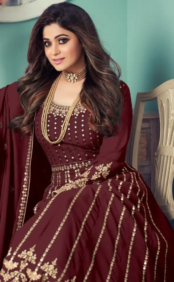 FC Shamita 8545 Maroon Color Georgette Codding Embroidery Anarkali Suit Wedding, Party, Festive Expected Delivery 4-6 Working Days  @2499/- | Jump Suits, Salwar suit, Casual Suits, Creative suits, Designer Suits, Palazzo Suits, Party Wear Suits, Patiala Suits, Straight Suits
