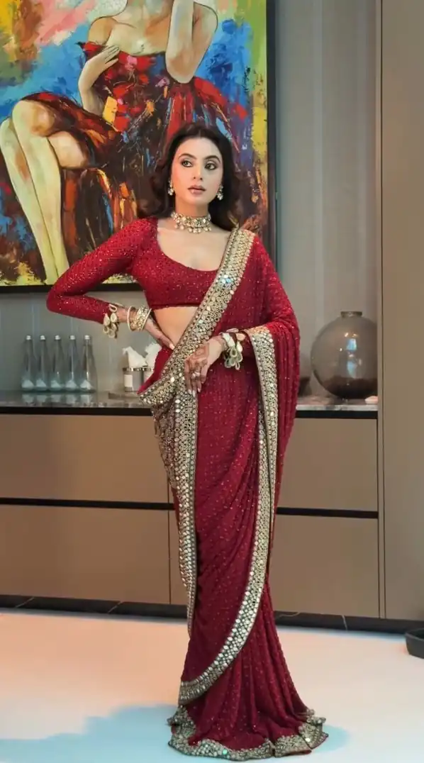 BT 443 Maroon Color Georgette Saree with Embroidery Work & Mirror Work. Get it for ₹2449. Delivery 4-6 Working Days. Shop now. | Sarees, Bollywood Sarees, Creative Sarees, Designer Sarees, Embroidered Sarees, Ethnic Saree, Modern Digital sarees, Party Wear Sarees