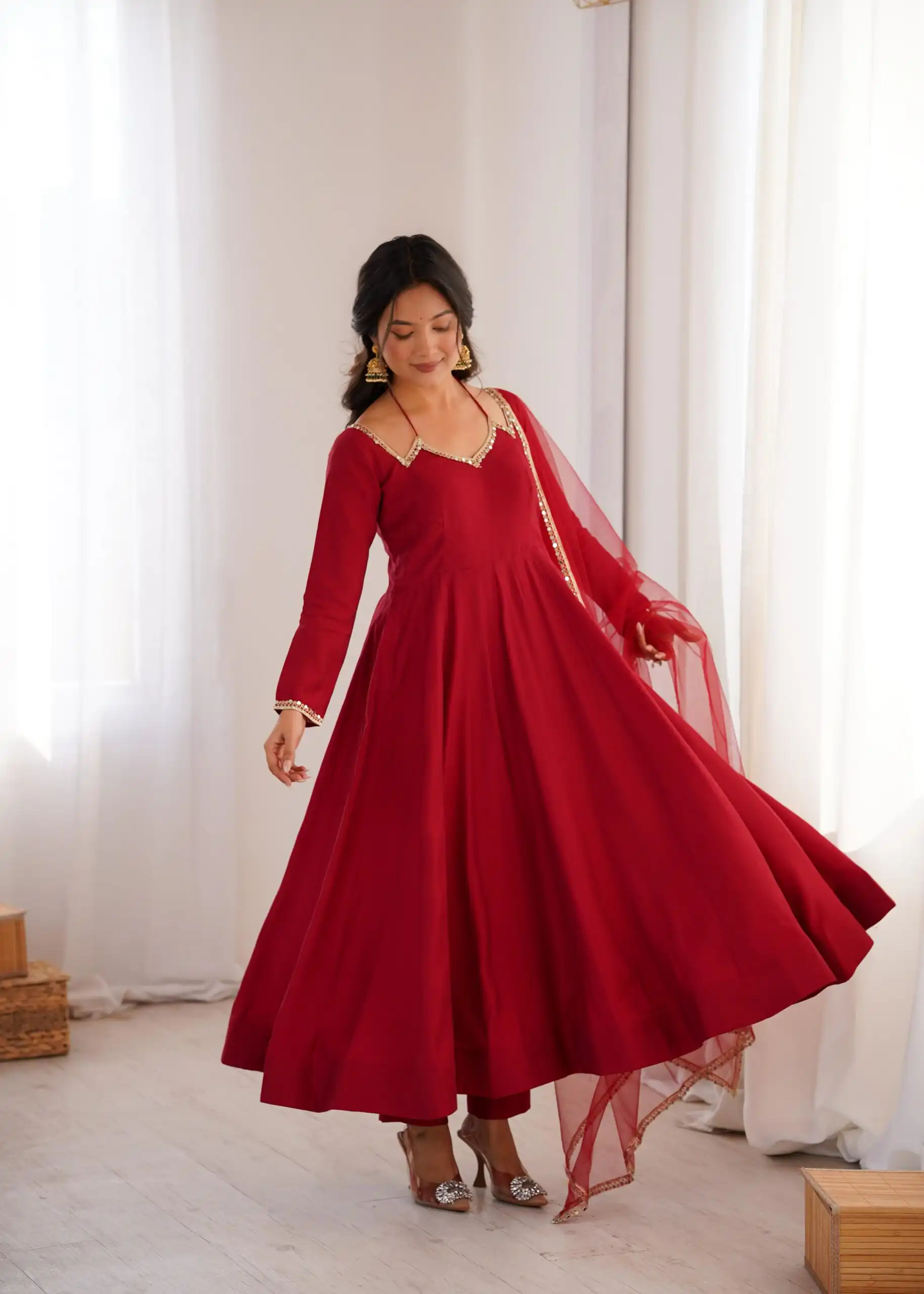 KB 293 Maroon Soft Nylon Net Anarkali Suit with Mirror Work & Lace Work. Get it for ₹1999. Delivery 4-6 Working Days. Shop now. | Anarkali Suits, Bollywood Anarkali, Creative-Anarkali, Designer Anarkali, Embroidered Anarkali, Party Wear Anarkali