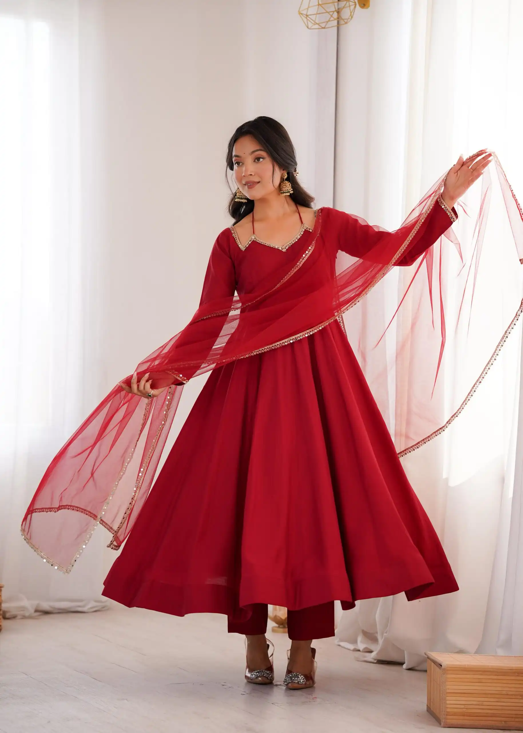 KB 293 Maroon Soft Nylon Net Anarkali Suit with Mirror Work & Lace Work. Get it for ₹1999. Delivery 4-6 Working Days. Shop now. | Anarkali Suits, Bollywood Anarkali, Creative-Anarkali, Designer Anarkali, Embroidered Anarkali, Party Wear Anarkali