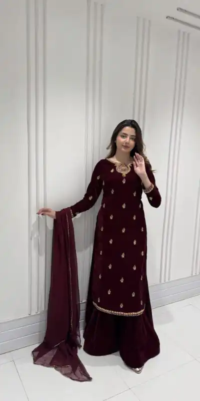 LG 2033 Maroon Color Velvet Embroidery Work Salwar Suit . Wedding, Party, Festive, Events, Available at ₹1949 only. Delivery 4-6 Working Days. Shop now. | Jump Suits, Tops & Bottoms, Track Suits, Salwar suit, Casual Suits, Creative suits, Designer Suits, Palazzo Suits, Party Wear Suits, Patiala Suits, Straight Suits, Trendy Wear