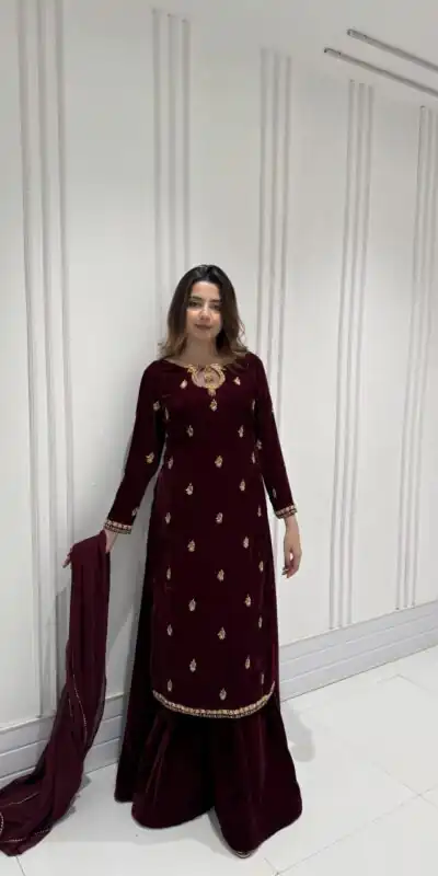LG 2033 Maroon Color Velvet Embroidery Work Salwar Suit . Wedding, Party, Festive, Events, Available at ₹1949 only. Delivery 4-6 Working Days. Shop now. | Jump Suits, Tops & Bottoms, Track Suits, Salwar suit, Casual Suits, Creative suits, Designer Suits, Palazzo Suits, Party Wear Suits, Patiala Suits, Straight Suits, Trendy Wear