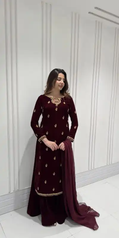 LG 2033 Maroon Color Velvet Embroidery Work Salwar Suit . Wedding, Party, Festive, Events, Available at ₹1949 only. Delivery 4-6 Working Days. Shop now. | Jump Suits, Tops & Bottoms, Track Suits, Salwar suit, Casual Suits, Creative suits, Designer Suits, Palazzo Suits, Party Wear Suits, Patiala Suits, Straight Suits, Trendy Wear