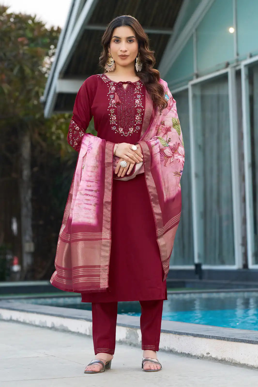 DIVA 115 Maroon Viscose Silk Salwar Suit with Digital Print & Embroidery Work. Festive Deal ₹2049. Delivery 4-6 Working Days. Shop now. | Jump Suits, Salwar suit, Casual Suits, Creative suits, Designer Suits, Palazzo Suits, Party Wear Suits, Patiala Suits, Straight Suits