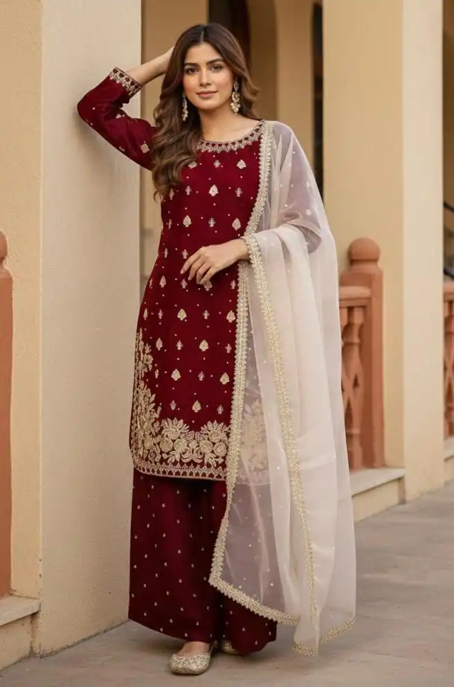 KF 1717 Maroon Zimmy Silk Salwar Suit with Lace Work & Embroidery Work. Affordable Price ₹2149. Delivery 4-6 Working Days. Shop now. | Jump Suits, Salwar suit, Casual Suits, Creative suits, Designer Suits, Palazzo Suits, Party Wear Suits, Patiala Suits, Straight Suits