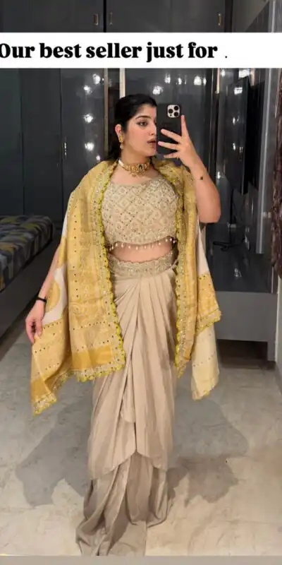 BB 53 Mustered Crap Silk Dhoti Suit. Perfect for Wedding, Party, Anniversary, Holi, Temple Visit – Available at ₹2599 only. Delivery 4-6 Working Days. | Jump Suits, Salwar suit, Casual Suits, Creative suits, Designer Suits, Palazzo Suits, Party Wear Suits, Patiala Suits, Straight Suits