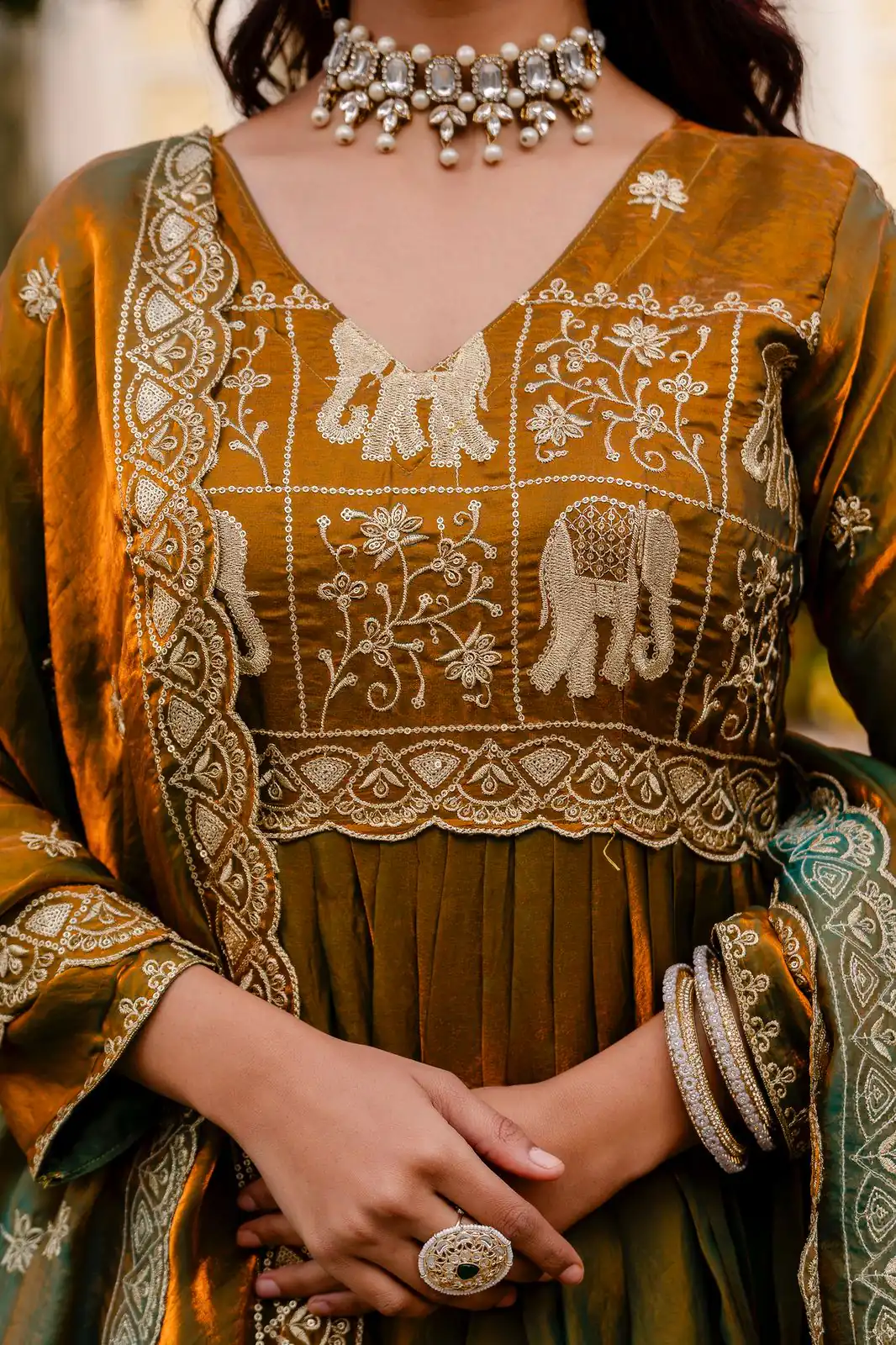 RR 38 Mustered Fendy Satin Gown Perfect for Wedding, Party, Pongal, Makar Sankranti, Ganesh Chaturthi – . Available at ₹2649 only. Delivery 4-6 Wor | Gowns, Bollywood Gowns, Creative Gowns, Designer Gowns, Embroidered Gowns, Party Wear Gowns