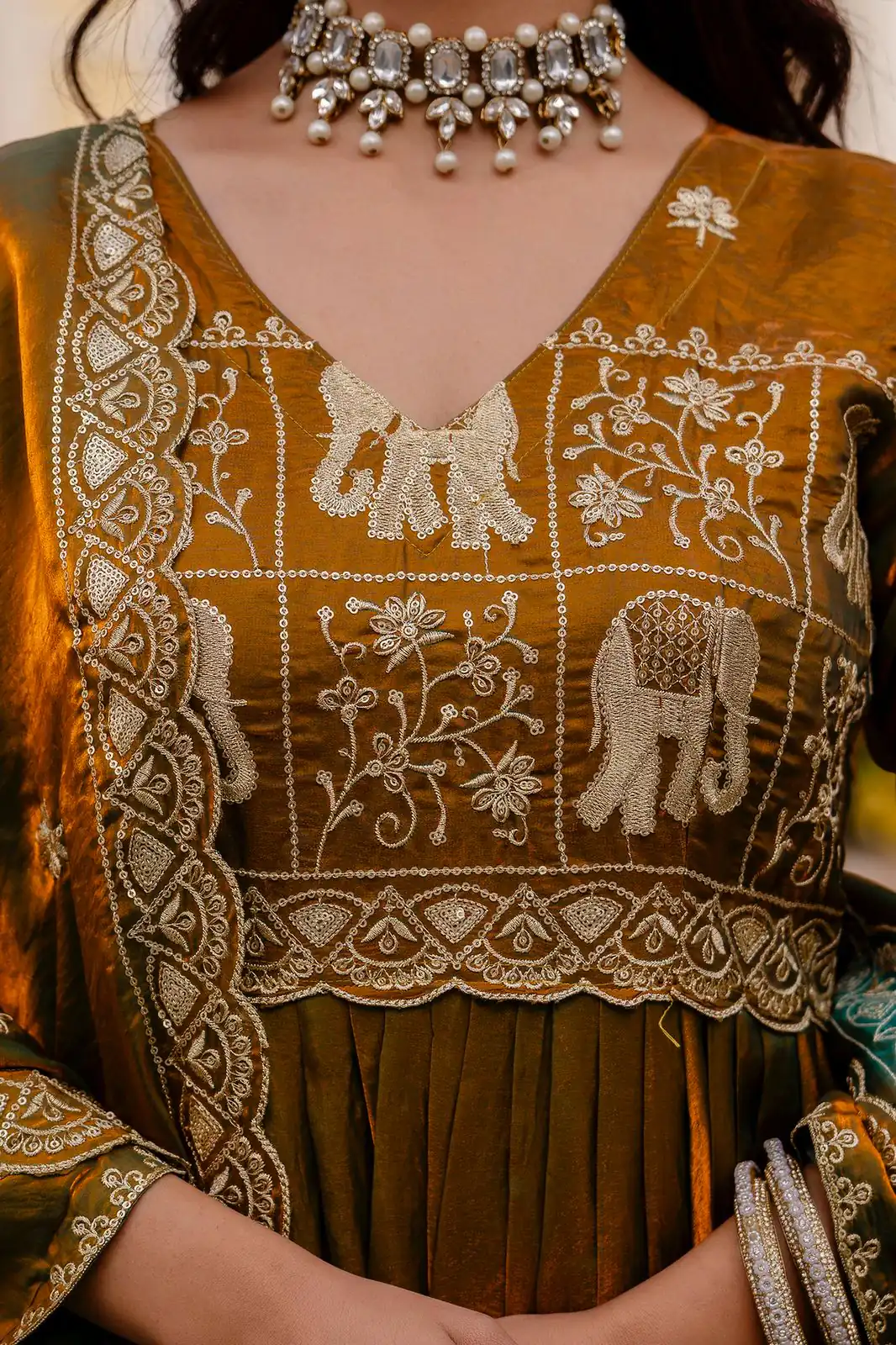 RR 38 Mustered Fendy Satin Gown Perfect for Wedding, Party, Pongal, Makar Sankranti, Ganesh Chaturthi – . Available at ₹2649 only. Delivery 4-6 Wor | Gowns, Bollywood Gowns, Creative Gowns, Designer Gowns, Embroidered Gowns, Party Wear Gowns