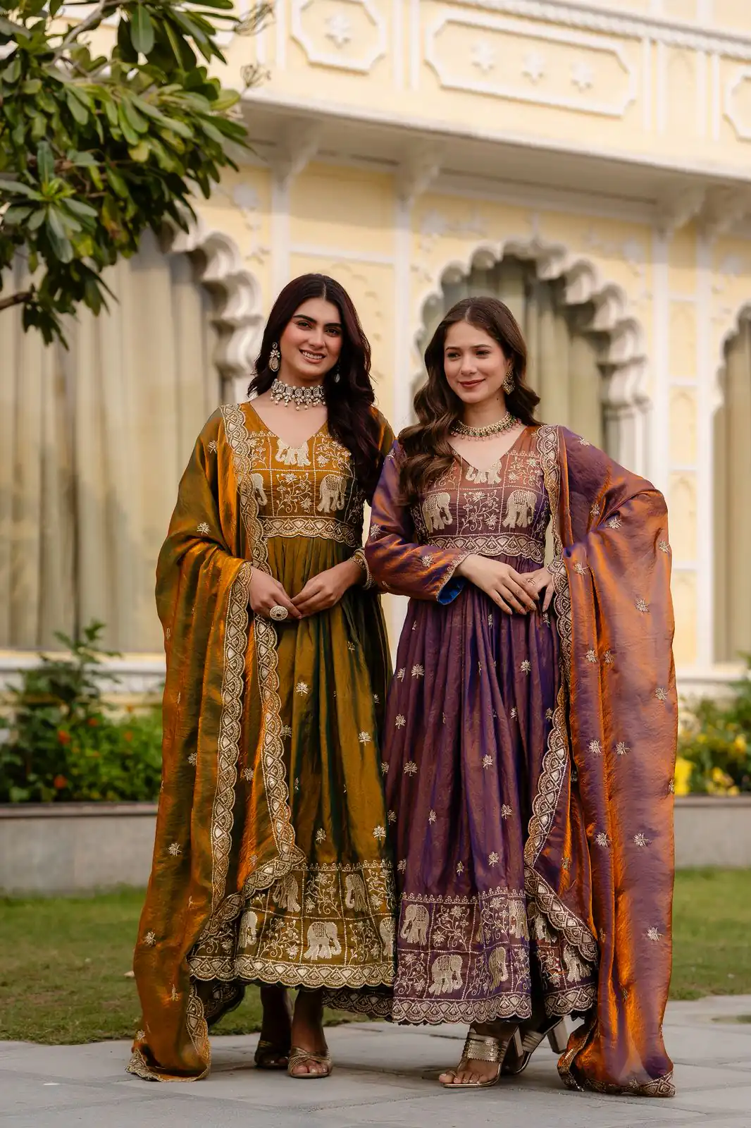 RR 38 Mustered Fendy Satin Gown Perfect for Wedding, Party, Pongal, Makar Sankranti, Ganesh Chaturthi – . Available at ₹2649 only. Delivery 4-6 Wor | Gowns, Bollywood Gowns, Creative Gowns, Designer Gowns, Embroidered Gowns, Party Wear Gowns