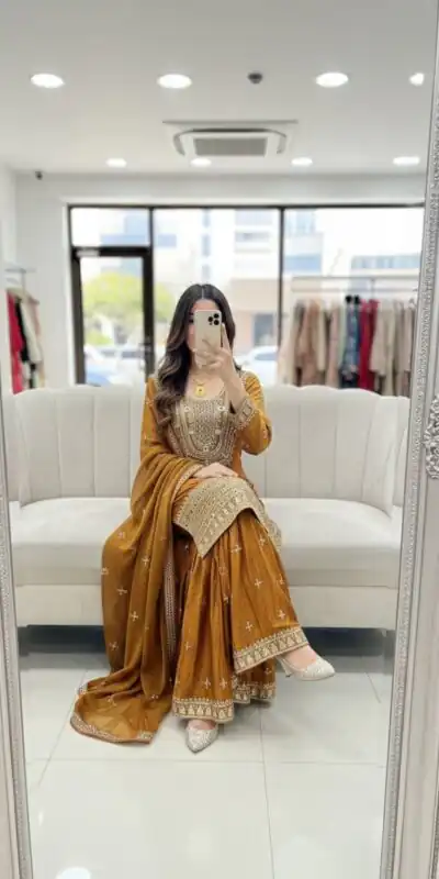 WW 1249 Mustered Fendy Silk Salwar Suit with Mirror Work & Embroidery Work. Best Price ₹2399. Delivery 4-6 Working Days. Shop now. | Jump Suits, Salwar suit, Casual Suits, Creative suits, Designer Suits, Palazzo Suits, Party Wear Suits, Patiala Suits, Straight Suits