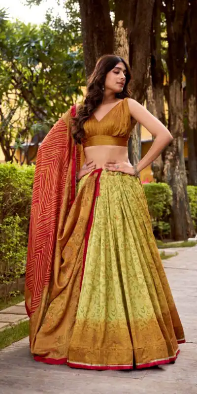 LNB 1253 Mustered in Color Vichitra Silk Designer Work Lehenga Choli . Now at just βΉ2399. Delivery 4-6 Working Days. Shop now. | Lehenga, Bollywood Lehenga, Creative Lehenga, Designer Lehenga, Embroidered Lehenga, Party Wear Lehenga