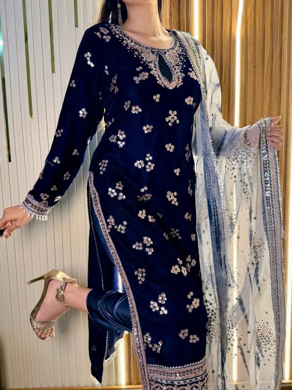 ST 1154 Navy Blue in 9000 Velvet Embroidery Work & Lace Work Salwar Suit . Now at just ₹2049. Delivery 4-6 Working Days. Shop now. | Jump Suits, Salwar suit, Casual Suits, Creative suits, Designer Suits, Palazzo Suits, Party Wear Suits, Patiala Suits, Straight Suits
