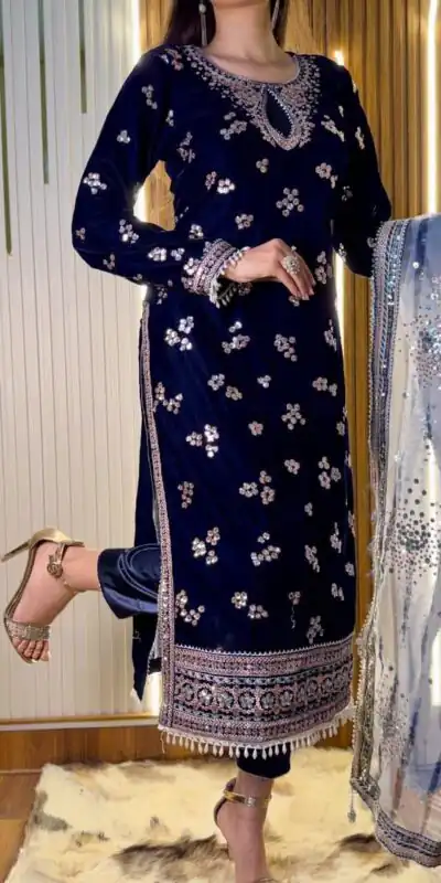 ST 1154 Navy Blue in 9000 Velvet Embroidery Work & Lace Work Salwar Suit . Now at just ₹2049. Delivery 4-6 Working Days. Shop now. | Jump Suits, Salwar suit, Casual Suits, Creative suits, Designer Suits, Palazzo Suits, Party Wear Suits, Patiala Suits, Straight Suits