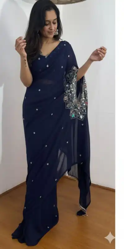 ST 1157 Navy Blue in Faux Georgette Mirror Work & Embroidery Work Saree. Festive Deal ₹1899. Delivery 4-6 Working Days. Shop now. | Sarees, Bollywood Sarees, Creative Sarees, Designer Sarees, Embroidered Sarees, Ethnic Saree, Modern Digital sarees, Party Wear Sarees