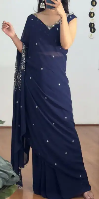 ST 1157 Navy Blue in Faux Georgette Mirror Work & Embroidery Work Saree. Festive Deal ₹1899. Delivery 4-6 Working Days. Shop now. | Sarees, Bollywood Sarees, Creative Sarees, Designer Sarees, Embroidered Sarees, Ethnic Saree, Modern Digital sarees, Party Wear Sarees