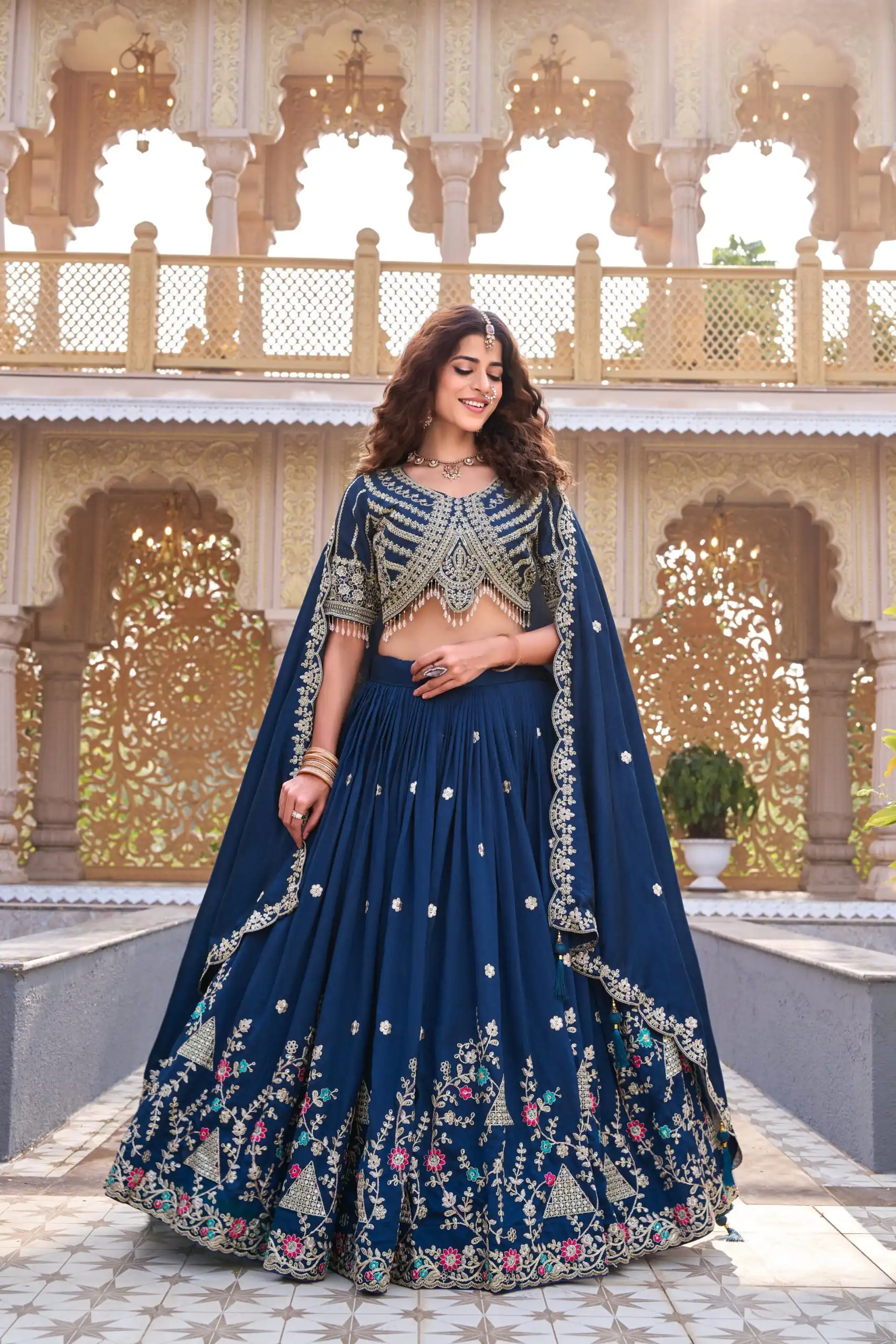 Ram 161 Navy Blue in Color Vichitra Silk Embroidery Work Lehenga Choli . Now at just ₹3149. Delivery 4-6 Working Days. Shop now. | Lehenga, Bollywood Lehenga, Creative Lehenga, Designer Lehenga, Embroidered Lehenga, Party Wear Lehenga