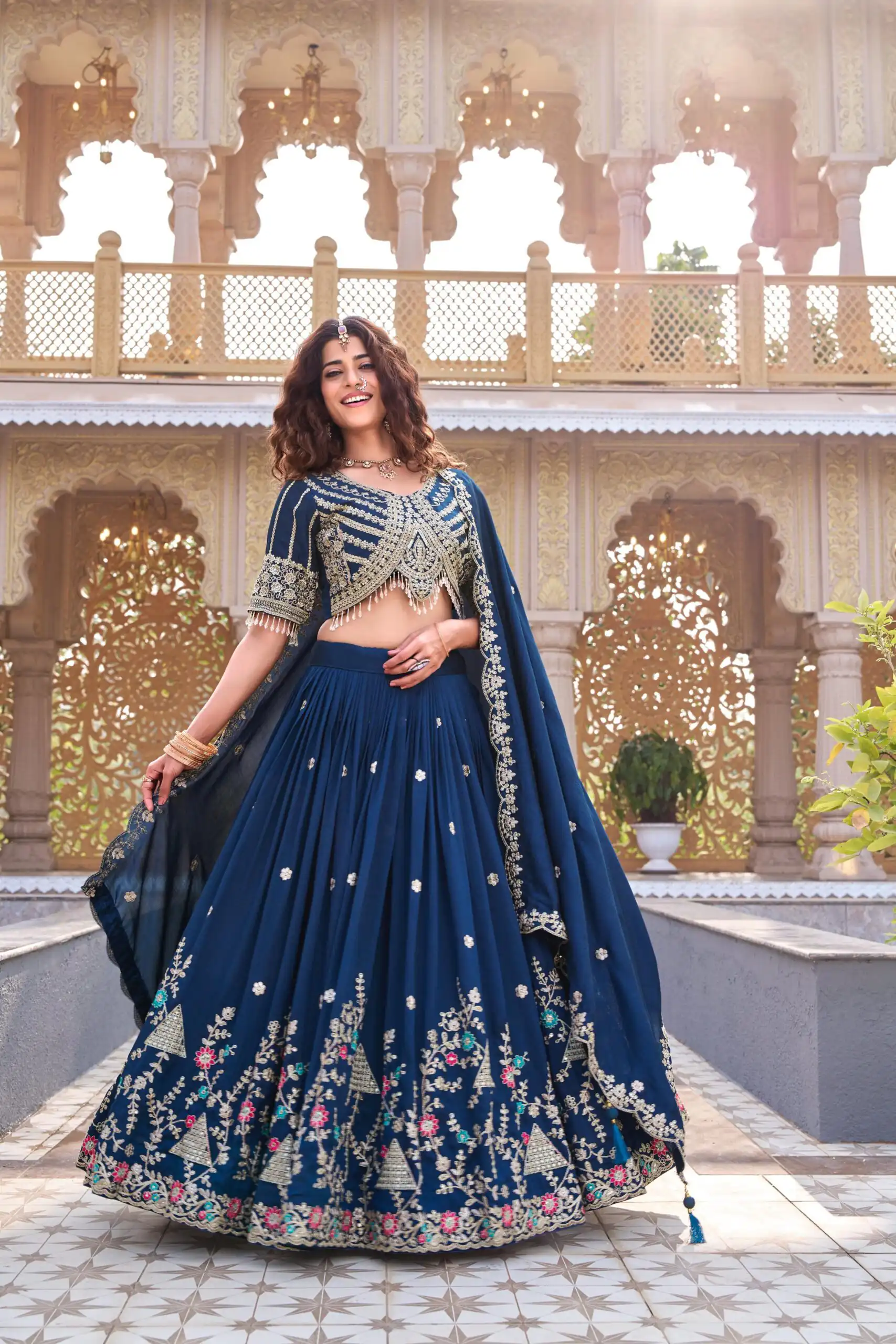 Ram 161 Navy Blue in Color Vichitra Silk Embroidery Work Lehenga Choli . Now at just ₹3149. Delivery 4-6 Working Days. Shop now. | Lehenga, Bollywood Lehenga, Creative Lehenga, Designer Lehenga, Embroidered Lehenga, Party Wear Lehenga
