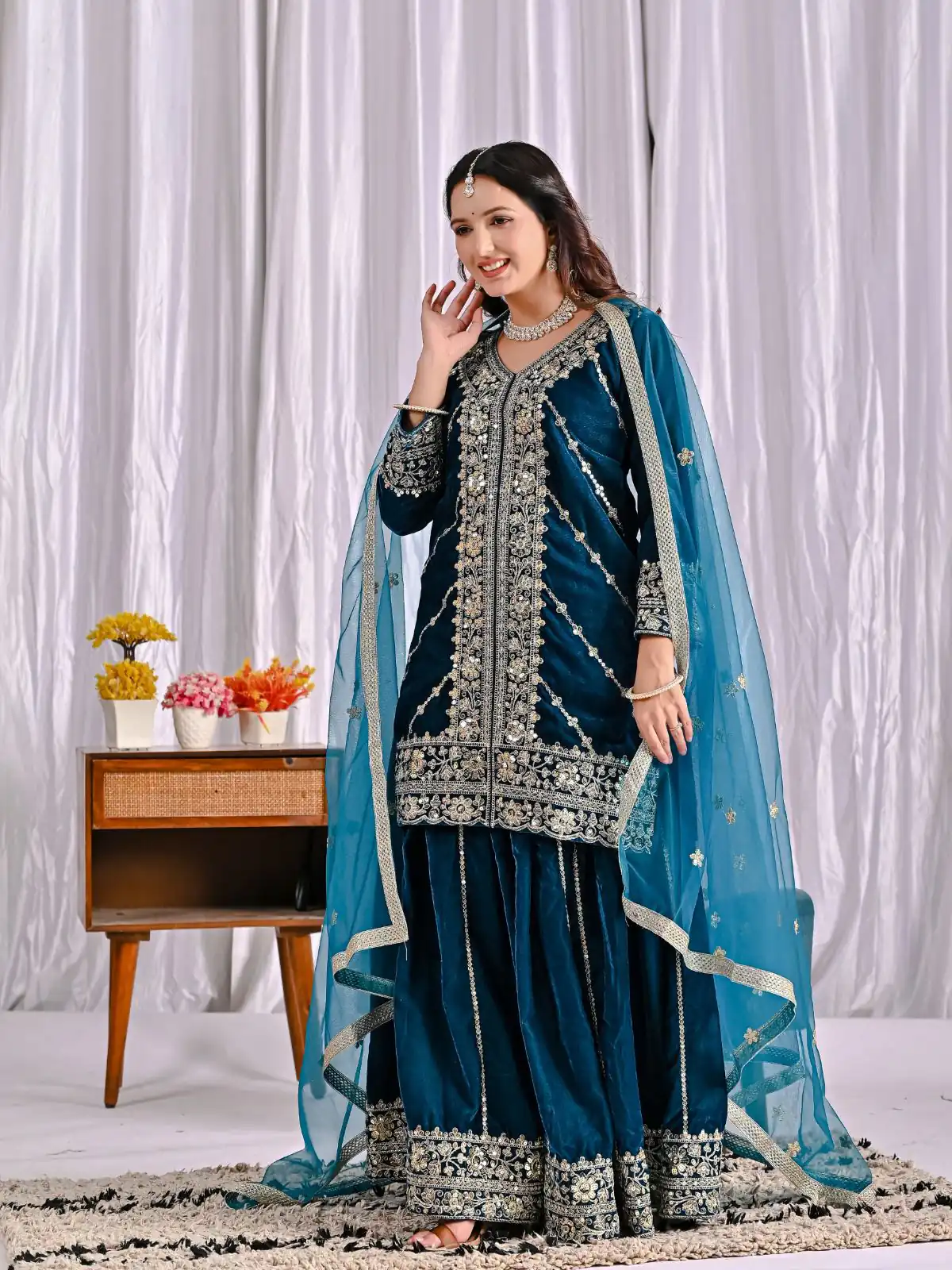 ND 5053 Navy Blue Viscous Velvet Salwar Suit with Embroidery Work. Grab it for ₹2449. Delivery 4-6 Working Days. Shop now. | Jump Suits, Salwar suit, Casual Suits, Creative suits, Designer Suits, Palazzo Suits, Party Wear Suits, Patiala Suits, Straight Suits