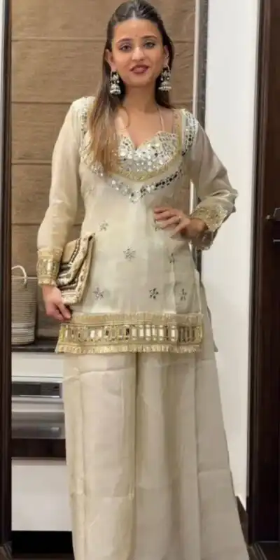SRK 5326 Off White Fendy Silk Salwar Suit with Mirror Work & Lace Work. Affordable Price ₹2399. Delivery 4-6 Working Days. Shop now. | Jump Suits, Salwar suit, Casual Suits, Creative suits, Designer Suits, Palazzo Suits, Party Wear Suits, Patiala Suits, Straight Suits