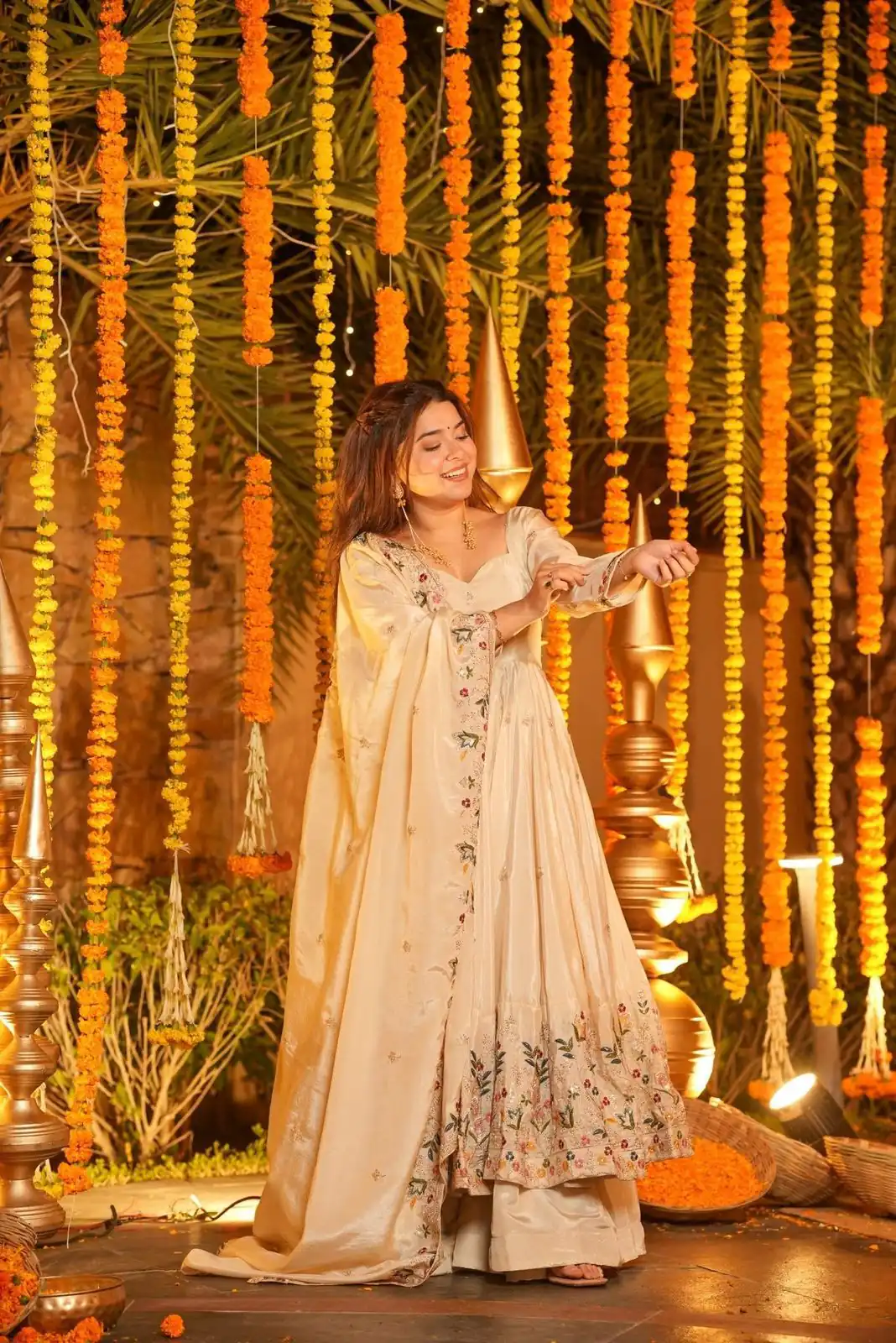 NF 1264 Off White Natural Crap Silk Anarkali Suit with Embroidery Work. Available at ₹3049 only. Delivery 4-6 Working Days. Shop now. | Anarkali Suits, Bollywood Anarkali, Creative-Anarkali, Designer Anarkali, Embroidered Anarkali, Party Wear Anarkali