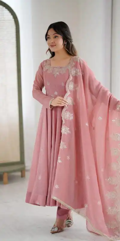 ZF 5011 Onion Crunchy Silk Gown with Embroidery Work. Wedding, Party, Festive, Events Best Price ₹2099. Delivery 4-6 Working Days. Shop now. | Gowns, Bollywood Gowns, Creative Gowns, Designer Gowns, Embroidered Gowns, Party Wear Gowns
