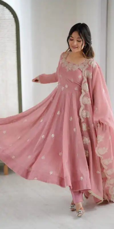 ZF 5011 Onion Crunchy Silk Gown with Embroidery Work. Wedding, Party, Festive, Events Best Price ₹2099. Delivery 4-6 Working Days. Shop now. | Gowns, Bollywood Gowns, Creative Gowns, Designer Gowns, Embroidered Gowns, Party Wear Gowns
