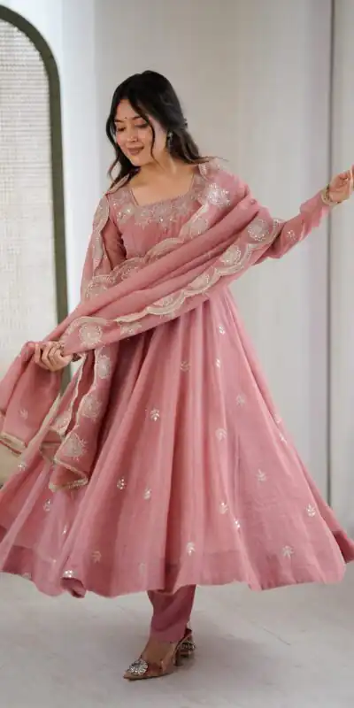 ZF 5011 Onion Crunchy Silk Gown with Embroidery Work. Wedding, Party, Festive, Events Best Price ₹2099. Delivery 4-6 Working Days. Shop now. | Gowns, Bollywood Gowns, Creative Gowns, Designer Gowns, Embroidered Gowns, Party Wear Gowns