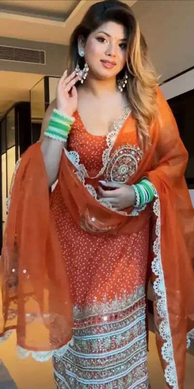 ST 1142 Orange Faux Georgette Salwar Suit with Mirror Work & Embroidery Work. Introductory Price ₹2449. Delivery 4-6 Working Days. Shop now. | Jump Suits, Salwar suit, Casual Suits, Creative suits, Designer Suits, Palazzo Suits, Party Wear Suits, Patiala Suits, Straight Suits