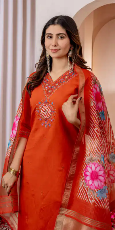 DIVA 112 Orange Marina Silk Salwar Suit with Embroidery Work. Introductory Price ₹1999. Delivery 4-6 Working Days. Shop now. | Jump Suits, Salwar suit, Casual Suits, Creative suits, Designer Suits, Palazzo Suits, Party Wear Suits, Patiala Suits, Straight Suits