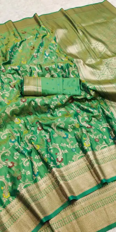 MB 548 Parrot Green Banarasi silk Saree with Zari Work & Lace Work. Wedding, Party, Festive, Now at just ₹1949. Delivery 4-6 Working Days. Shop now. | Sarees, Bollywood Sarees, Creative Sarees, Designer Sarees, Embroidered Sarees, Ethnic Saree, Modern Digital sarees, Party Wear Sarees