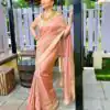 Peach Banarasi Crush Twil  Embroidery Work Saree