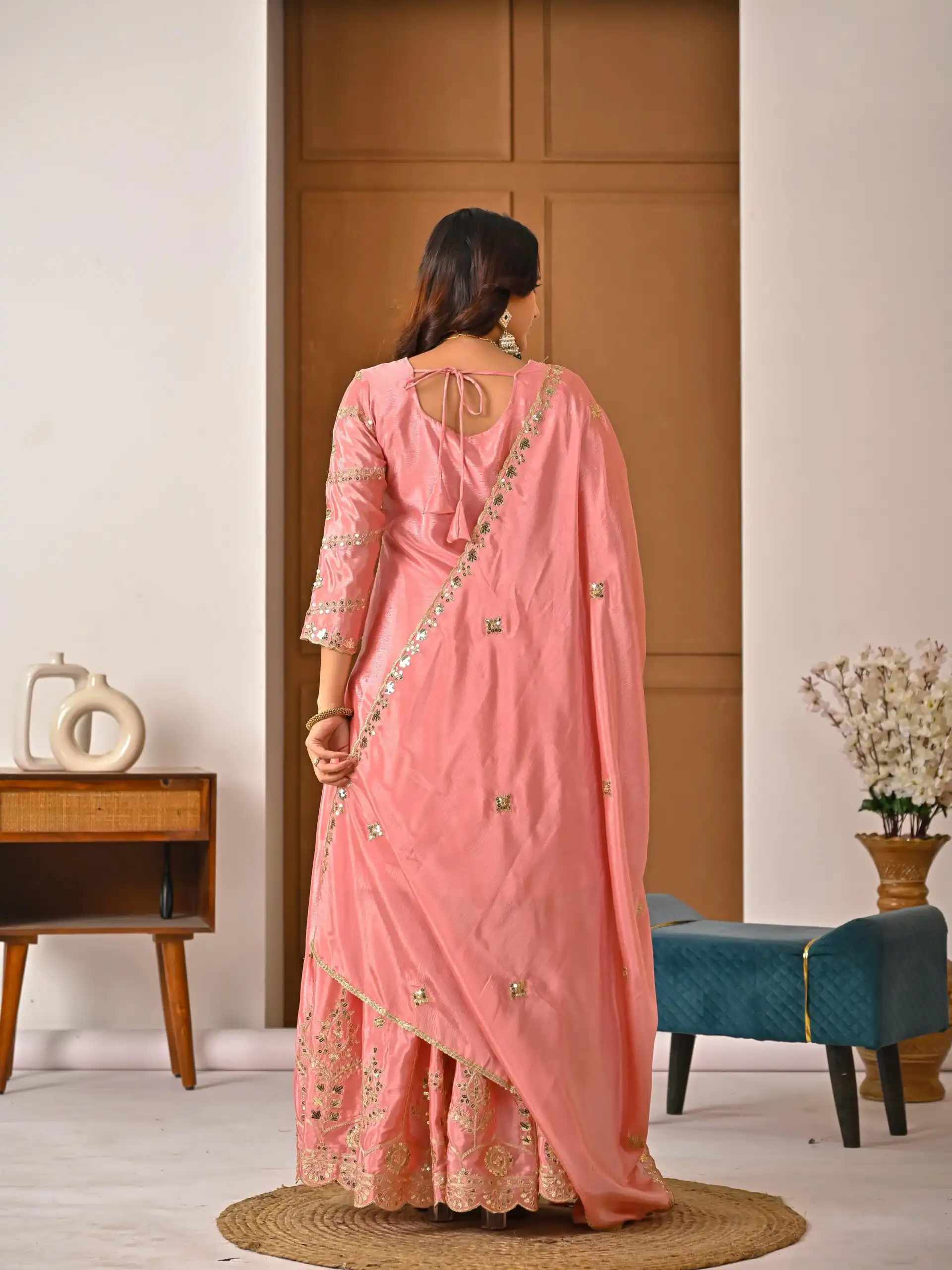 ND 5033 Peach Chinon Silk Salwar Suit with Embroidery Work & Lace Work. Affordable Price ₹2149. Delivery 4-6 Working Days. Shop now. | Jump Suits, Salwar suit, Casual Suits, Creative suits, Designer Suits, Palazzo Suits, Party Wear Suits, Patiala Suits, Straight Suits