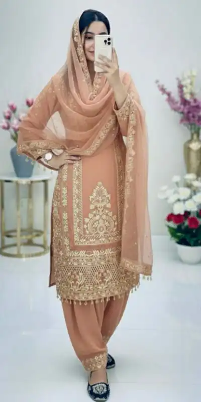 KF 1716 Peach in Color Faux Georgette Embroidery Work Salwar Suit . Exclusive Offer ₹2099. Delivery 4-6 Working Days. Shop now. | Jump Suits, Tops & Bottoms, Track Suits, Salwar suit, Casual Suits, Creative suits, Designer Suits, Palazzo Suits, Party Wear Suits, Patiala Suits, Straight Suits, Trendy Wear