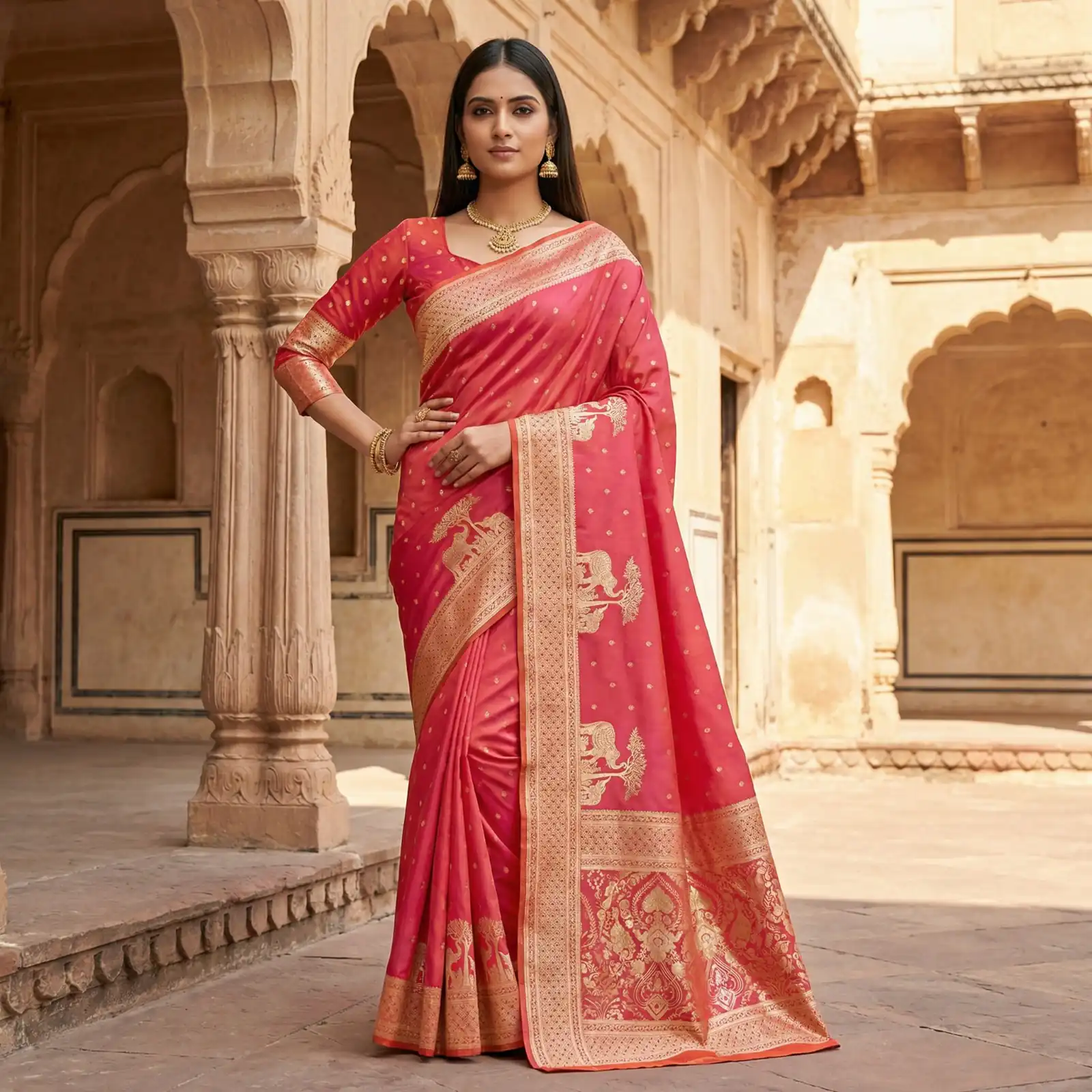 MB 25 GAJRAJ Peach in Pure Banarasi Silk Zari Work & Lace Work Saree . Introductory Price ₹1899. Delivery 4-6 Working Days. Shop now. | Sarees, Bollywood Sarees, Creative Sarees, Designer Sarees, Embroidered Sarees, Ethnic Saree, Modern Digital sarees, Party Wear Sarees