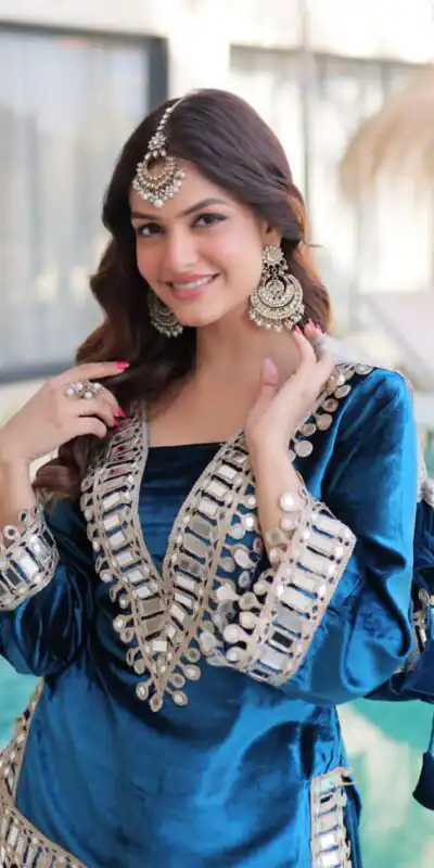 Z 111 Blue in Color 9000 Velvet. Mirror Work & Embroidery Work Salwar Suit Get it for ₹1999. Delivery 4-6 Working Days. Shop now. | Jump Suits, Salwar suit, Casual Suits, Creative suits, Designer Suits, Palazzo Suits, Party Wear Suits, Patiala Suits, Straight Suits