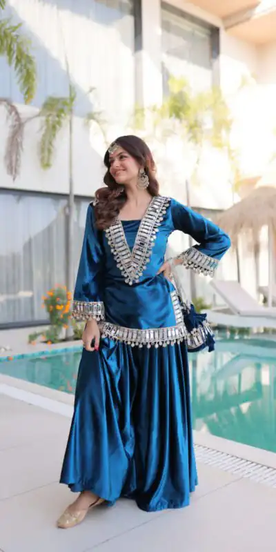 Z 111 Blue in Color 9000 Velvet. Mirror Work & Embroidery Work Salwar Suit Get it for ₹1999. Delivery 4-6 Working Days. Shop now. | Jump Suits, Salwar suit, Casual Suits, Creative suits, Designer Suits, Palazzo Suits, Party Wear Suits, Patiala Suits, Straight Suits