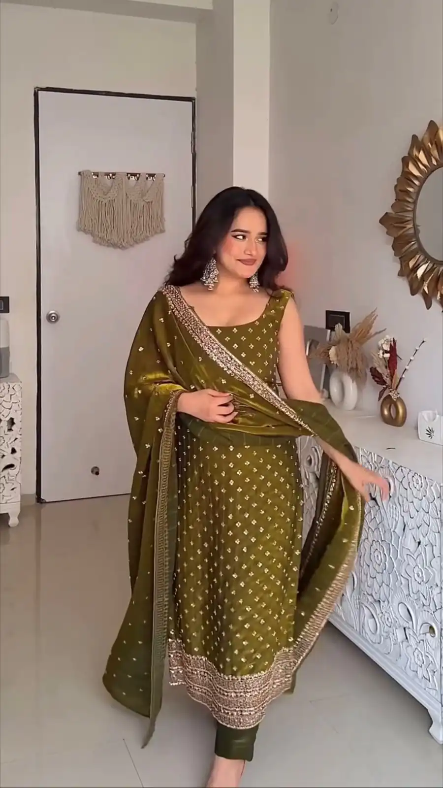 KD 1577 Mehendi Fendy Silk Salwar Suit with Mirror Work & Embroidery Work. Best Price ₹1999. Delivery 4-6 Working Days. Shop now. | Jump Suits, Salwar suit, Casual Suits, Creative suits, Designer Suits, Palazzo Suits, Party Wear Suits, Patiala Suits, Straight Suits