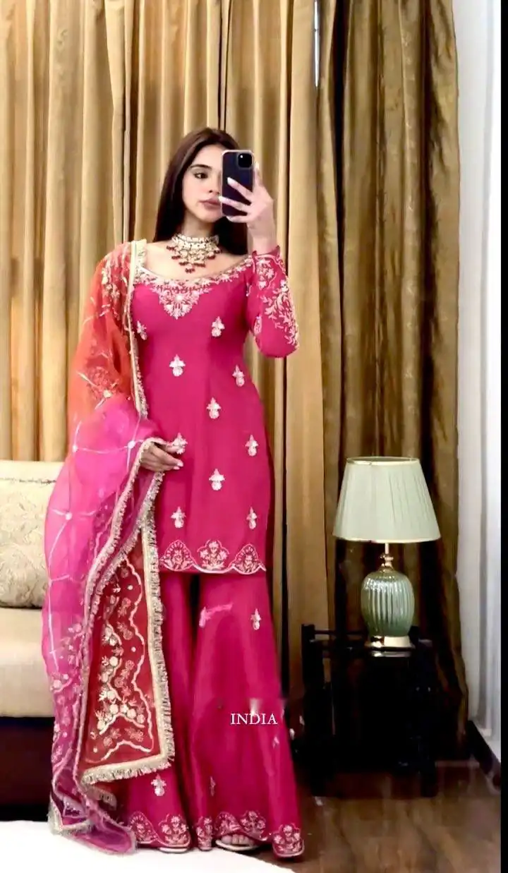 WW 1223 Pink Color Chinon Silk Sawlar Suit with Embroidery Work. Exclusive Offer ₹2099. Delivery 4-6 Working Days. Shop now. | Jump Suits, Salwar suit, Casual Suits, Creative suits, Designer Suits, Palazzo Suits, Party Wear Suits, Patiala Suits, Straight Suits