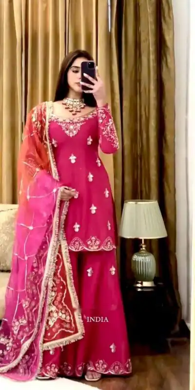 WW 1223 Pink Color Chinon Silk Sawlar Suit with Embroidery Work. Exclusive Offer ₹2099. Delivery 4-6 Working Days. Shop now. | Jump Suits, Salwar suit, Casual Suits, Creative suits, Designer Suits, Palazzo Suits, Party Wear Suits, Patiala Suits, Straight Suits