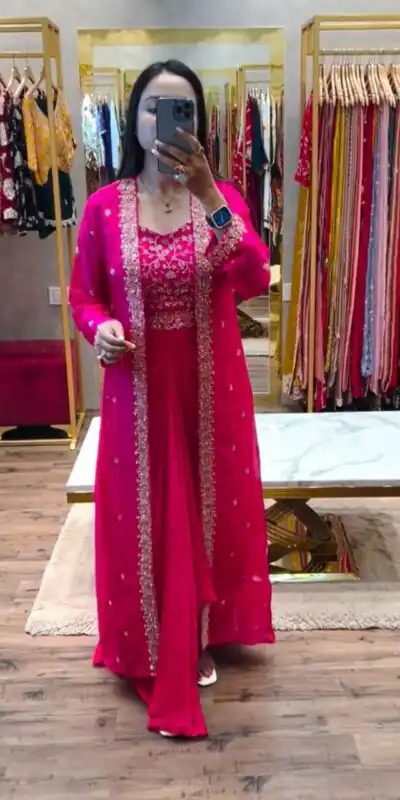 BB 56 Pink Chinon Silk Dhoti Suit with Embroidery Work & Sequins Work. Grab it for ₹1899. Delivery 4-6 Working Days. Shop now. | Jump Suits, Salwar suit, Casual Suits, Creative suits, Designer Suits, Palazzo Suits, Party Wear Suits, Patiala Suits, Straight Suits