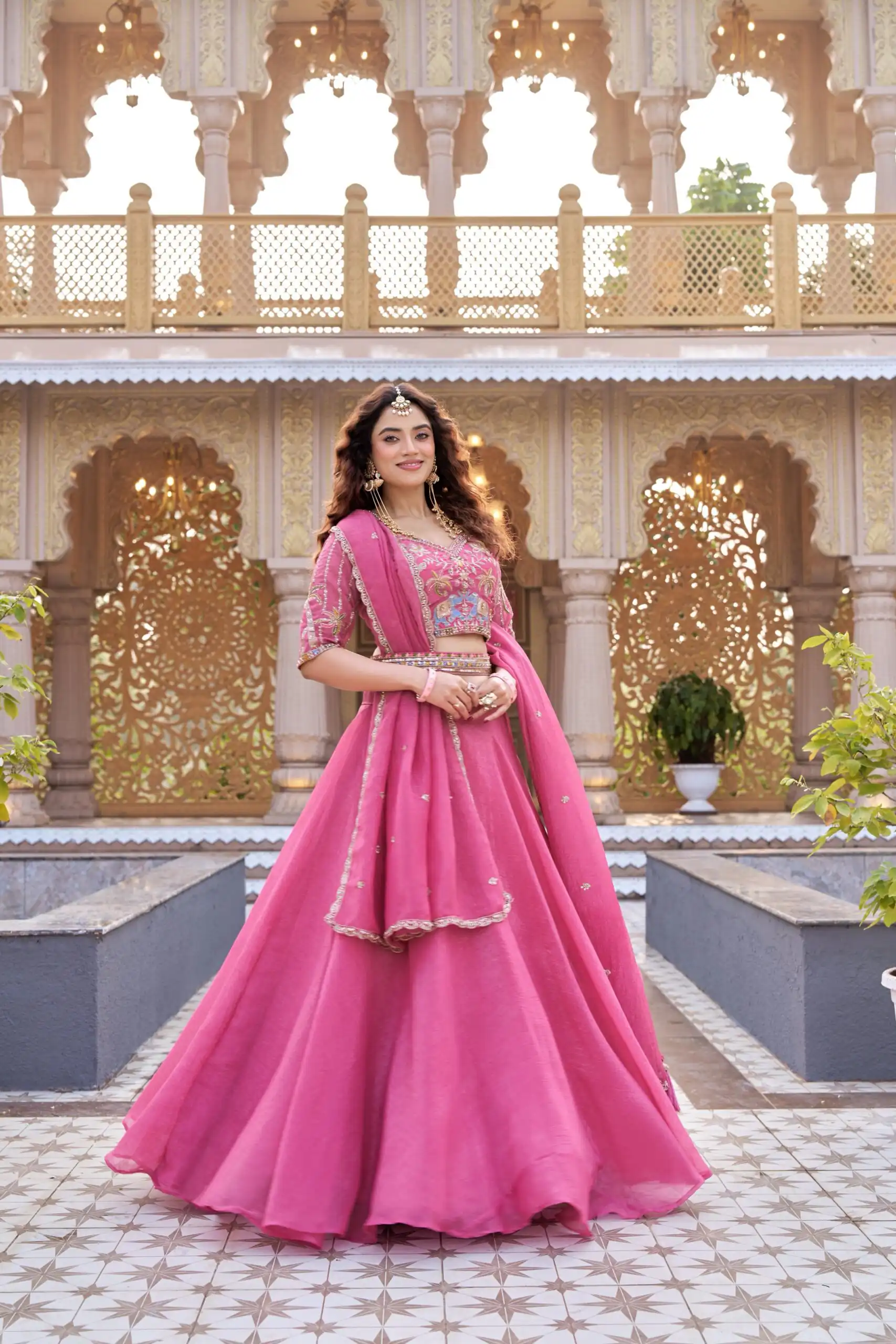 Ram 160 Pink Color Crunchy Lehenga Choli with Embroidery Work. Online Festive Deal ₹3199. Delivery 4-6 Working Days. Shop now. | Lehenga, Bollywood Lehenga, Creative Lehenga, Designer Lehenga, Embroidered Lehenga, Party Wear Lehenga