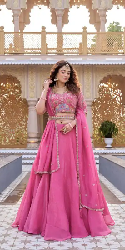 Ram 160 Pink Color Crunchy Lehenga Choli with Embroidery Work. Online Festive Deal ₹3199. Delivery 4-6 Working Days. Shop now. | Lehenga, Bollywood Lehenga, Creative Lehenga, Designer Lehenga, Embroidered Lehenga, Party Wear Lehenga
