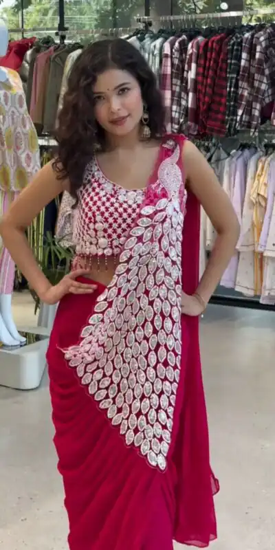 ST 1165 Pink Faux Georgette Saree with Embroidery Work & Sequins Work. Now at just ₹1799. Delivery 4-6 Working Days. Shop now. | Sarees, Bollywood Sarees, Creative Sarees, Designer Sarees, Embroidered Sarees, Ethnic Saree, Modern Digital sarees, Party Wear Sarees