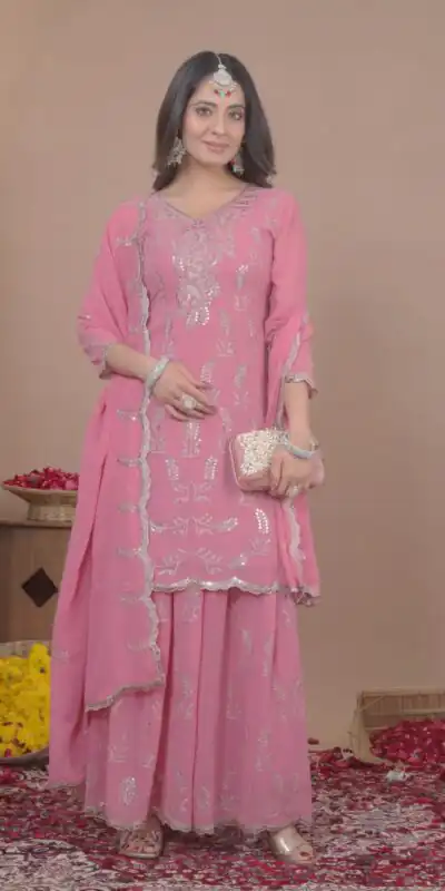FE 125 Pink Color Georgette Salwar Suit with Embroidery Work. Introductory Price ₹1999. Delivery 4-6 Working Days. Shop now. | Jump Suits, Salwar suit, Casual Suits, Creative suits, Designer Suits, Palazzo Suits, Party Wear Suits, Patiala Suits, Straight Suits