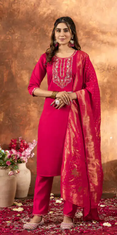 DIVA 103 Pink Marina Silk Salwar Suit with Embroidery Work. Introductory Price ₹2049. Delivery 4-6 Working Days. Shop now. | Jump Suits, Salwar suit, Casual Suits, Creative suits, Designer Suits, Palazzo Suits, Party Wear Suits, Patiala Suits, Straight Suits